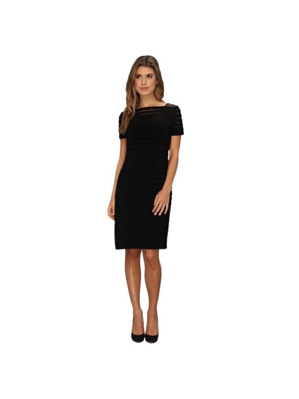 Adriana Papell Black Partial Tuck Bandage Stretch Mini Sheath Dress Sz 10